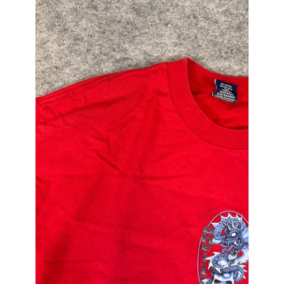 VINTAGE O Neill Shirt Mens Large Red Graphic Dragon Skull Surf Skate Y2K 90s - Picture 8 of 10